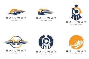 Train Logo Design. Fast Train Track Vector, Fast Transport Vehicle Illustration, Design Fit Locomotive Railroad Company Land Transportation And Fast Delivery vector