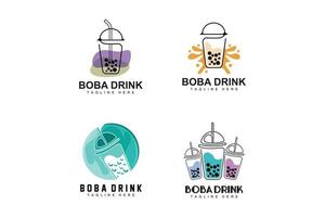 diseño de logotipo de bebida boba, vector de burbuja de bebida de gelatina moderna, ilustración de vidrio de marca de bebida boba. diseño adecuado para cafeterías, marcas de bebidas