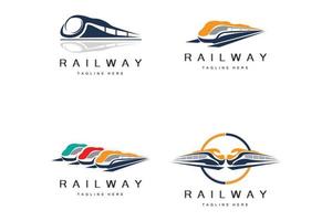 diseño del logo del tren. vector de vía de tren rápido, ilustración de vehículo de transporte rápido, transporte terrestre de empresa ferroviaria de locomotora de diseño y entrega rápida