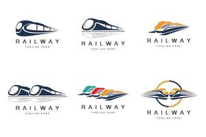 Train Logo Design. Fast Train Track Vector, Fast Transport Vehicle Illustration, Design Fit Locomotive Railroad Company Land Transportation And Fast Delivery vector