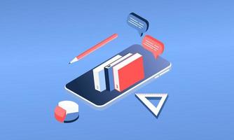 Modern 3d isometric concept of Online Education for banner website. Page template vector illustration of online learning, internet course, remote, tutorial on laptop or mobile phone application.