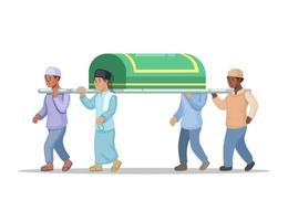 muslim funeral, pallbearer carrying coffin to cemetry in islam religion cartoon illustration vector