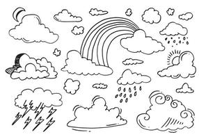 Hand drawn weather collection. Flat style vector illustration on gray background.