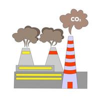 icon of factory, manufactory, industry with striped pipes, from which smoke and smog are coming. Atmospheric air pollution. carrier of toxic emissions, destroying planet with catastrophic emissions. vector