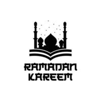 ramadan kareem diseño de vector de fondo de tarjeta de felicitación, vacaciones islámicas, con diseño de mezquita de lámpara de estrella y escritura árabe