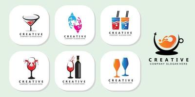 sparkling wine glass logo icon vector, cafe inspiration template, illustration vector