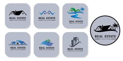 Real estate logo design icons with sun and birds free vector