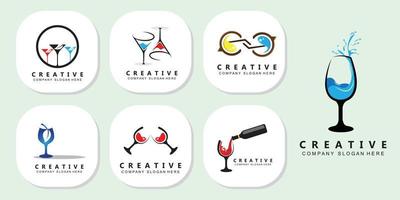 sparkling wine glass logo icon vector, cafe inspiration template, illustration vector