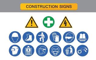 construction sign, protective equipment , protection on work,  industry health and safety icon vector collection.
