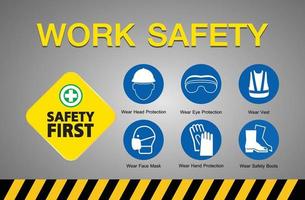 work safety, safety equipment, construction concept, industrial applications vector design.