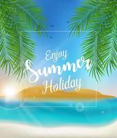 Enjoy summer holidays poster with palm trees on the beach vector