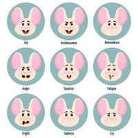 Set of different emotions of a mouse character. Facial expression. Set of mouse character feelings vector