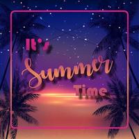 It's summer time with palm trees at night background vector