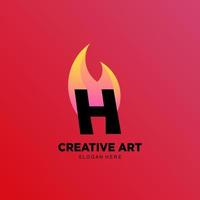 h letter fire logo icon colorful gradient design vector