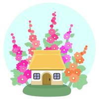 ucranio casa y jardín de malva flores antiguo construir. tradicional símbolo de Ucrania vector