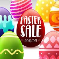 Easter sale banner background template with beautiful colorful eggs vector