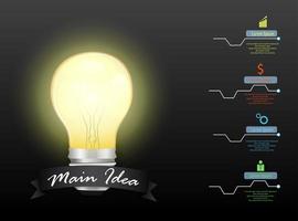 Main idea concept with 4 steps options and light bulb vector