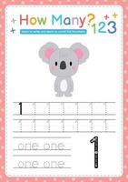 Numbers tracing template by counting Baby Animal Number 1 vector