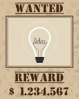 Wanted poster with light bulb idea vector