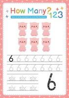 Numbers tracing template by counting Baby Animal Number 6 vector