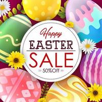 Easter sale banner background design with colored easter eggs vector