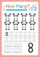 Numbers tracing template by counting Baby Animal Number 8 vector