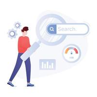 Person searching data online, flat illustration of SEO vector