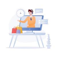 Person purchasing online products, flat illustration of online shopping vector