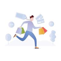 Person purchasing online products, flat illustration of online shopping vector