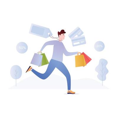 Person purchasing online products, flat illustration of online shopping