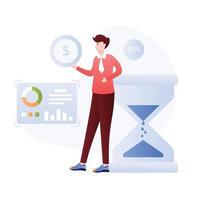 Person with dollar and timer, concept of time is money flat illustration vector