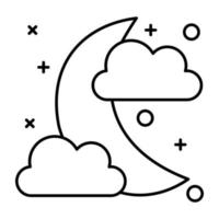 Moon with clouds, eye catchy linear icon of night vector