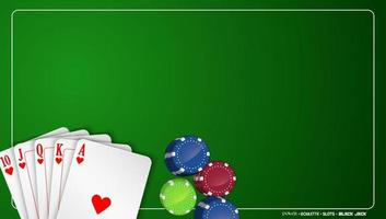 Poker cards and chips on green background vector