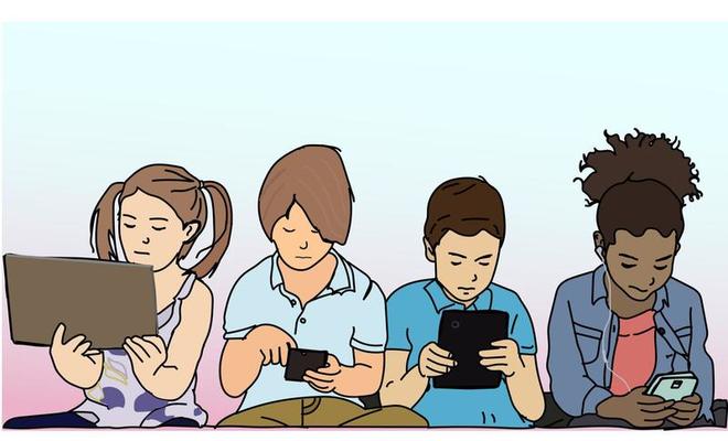 Happy boy child playing online game on cellphone. Smiling small kid have  fun engaged in video games on smartphone. Modern web app. Vector  illustration. 12971707 Vector Art at Vecteezy