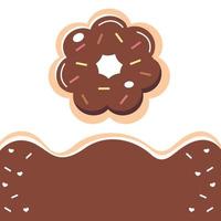 Brown Donut vector set isolated on white and brown background. Top View Donuts collection into glaze with chocolate.flat design illustration. Kawaii,cute cartoon sweets and desserts.