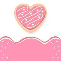 Pink Heart Donut vector set isolated on white and pink background. Top View Donuts collection into glaze with strawberry.flat design illustration. Kawaii,cute cartoon sweets and desserts.