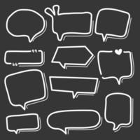 speech bubbles with, greetings and sale ad. Artistic collection of hand drawn doodle style comic balloon, cloud, Isolated vector set.white line frame on black background.