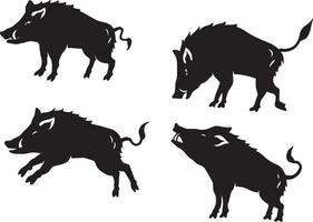 a collection of wild boar illustrations in various positions vector