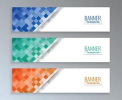 mosaic style modern banners in three colors vector
