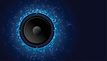 music speaker with blue sound notes background vector