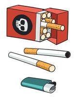 cigarrillo paquete y encendedor vector