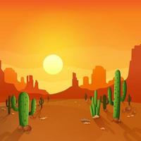 Desierto paisaje con cactus en el puesta de sol antecedentes vector