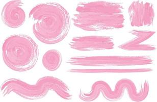 set of pink watercolor brushes of various shapes and sizes isolated on white background. vector