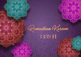 Ramadan Kareem greeting card with colorful arabic design patterns vector