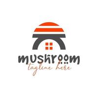 mushroom house illustration logo design vector