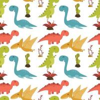 Cute seamless pattern with cartoon colorful dinosaurs vector