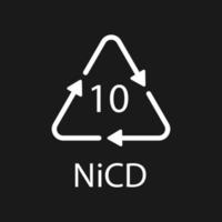 código de reciclaje de baterías 10 nicd. ilustración vectorial vector
