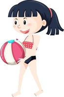 Kid holding beach ball on white background vector