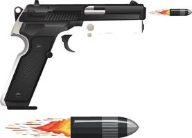 Pistol and bullet on fire vector