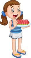 Little girl and tray of watermelon vector